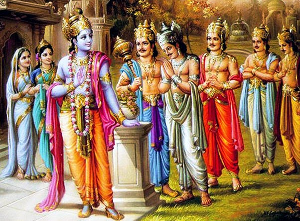 Sri-Krishna-receives-the-messenger-in-the-company-of-the-Pandavas